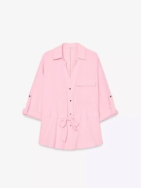 Zara Pink Tie-Waist Shirt Jacket